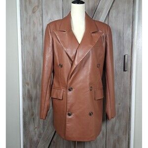 7 For All Mankind Faux Leather Double Breasted Blazer Womens Large Academia NWOT